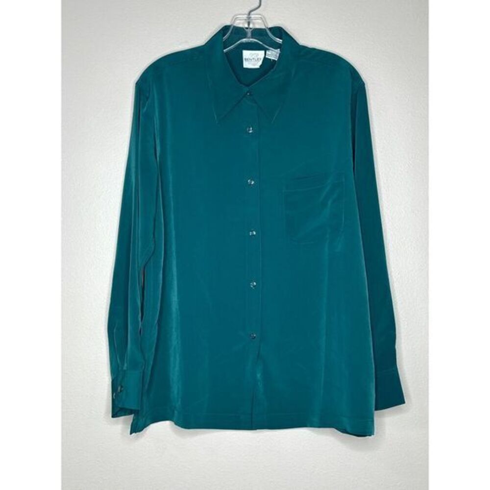 TR Bentley Green Vintage 90s Women's Button Up Blouse‎ Size L St Patricks Day